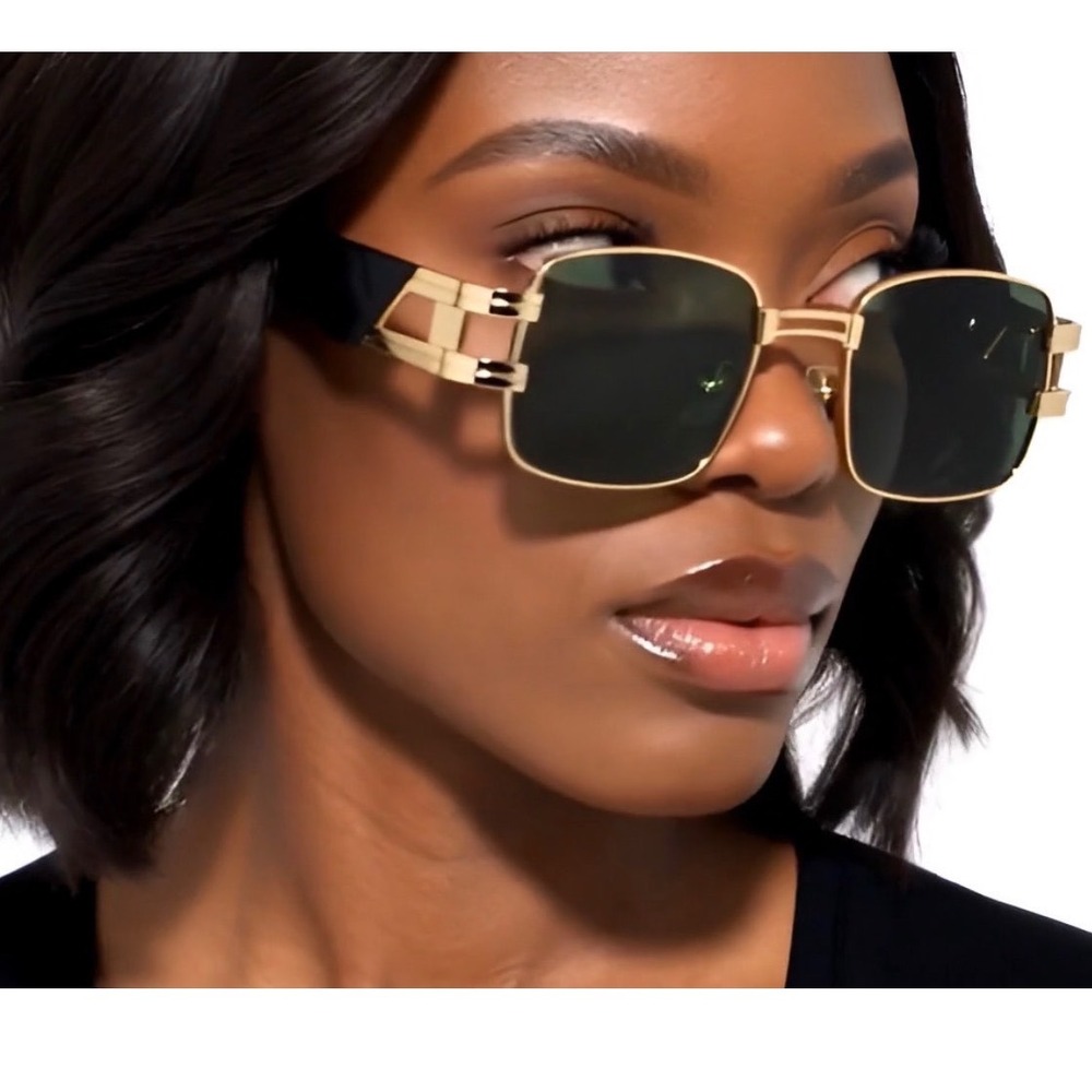 Vintage Square Gold Metal Sunglasses Dark Green Lens‎ Luxury Retro Women Lentes
